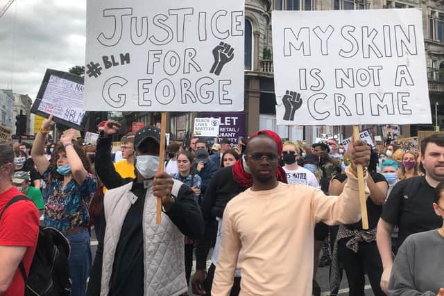 People participate in a Black Lives Matter protest rally march through Donegall Square in Belfast, in memory of George Floyd who was killed on May 25 while in police custody in the US city of Minneapolis. (Photo: PA Wire)