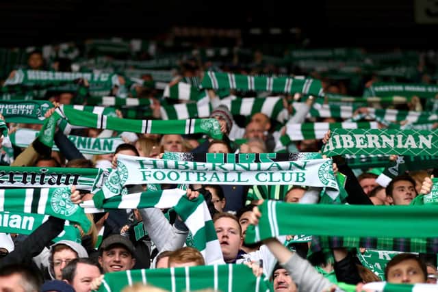 Hibs fans showing support for the team. Pic by Getty.