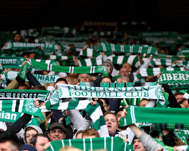Hibs fans showing support for the team. Pic by Getty.