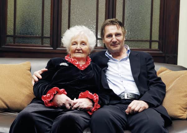Press Eye - Belfast - Northern Ireland - 7th June 2020 - 

File photo taken in 2013 of Liam Neeson with his mother Kitty Neeson in the mayors parlour at the Braid Arts Centre & Town Hall, Ballymena after the globally acclaimed movie star was awarded the Honorary Freedom of the Borough