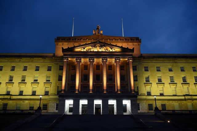 Parliament Buildings in Stormont was lit up in yellow on Saturday to show the assembly's solidarity with the Black Lives Matter movement. But Stormont was not lit for Victims of Terrorism Day. Photo: Michael Cooper/PA Wire