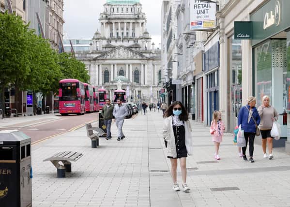 A quiet Belfast city centre during lockdown. Most shops remain closed with no date for when they are allowed to reopen