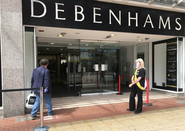 Debenhams reopens to customers in Belfast city centre with strict social distancing measures in place, as lockdown around the country continues to ease