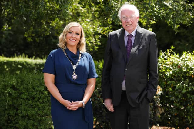 Pictured after the Ulster Society’s Virtual AGM is new Chartered Accountants Ulster Society Chair Maeve Hunt, with her father James Hunt, who served as Chairman of the Ulster Society in 1990