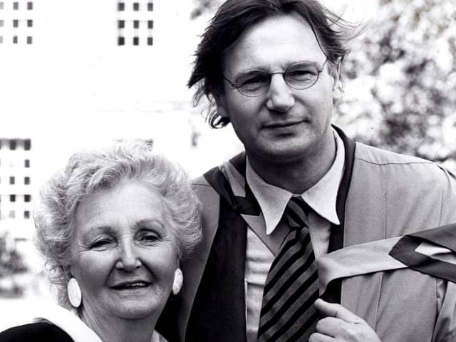 Ulster born actor Liam Neeson with his mother Kitty after he was awarded an honorary Masters degree for his services to the arts..