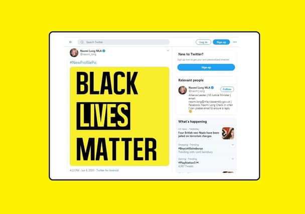 Naomi Long’s Twitter profile as she changed her picture to an image supporting Black Lives Matter (BLM)