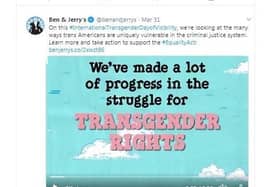 A recent message from Ben & Jerry’s promoting ‘transgender rights’ – just one of the many causes  which the ice-cream maker, and much of the corporate world, now promotes