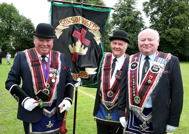 Sons of Joseph  RBP 306 Sir Knights (l-r) DM  Thomas McGregor-Collins, WM Ronnie McKnight, PM Norman McGregor- Collins  at the Royal Black Institution 'Last Saturday'  demonstration in Lisburn.Picture by Brian Little
