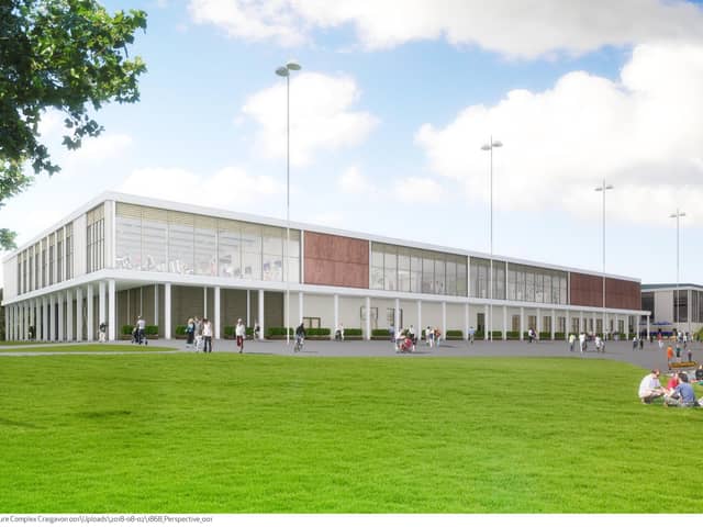 A perspective of the new South Lake Leisure Centre in Craigavon.