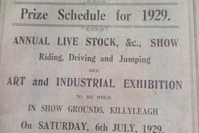 Page from the 1929 prize schedule for the show. Picture: Courtesy of Killyleagh Show