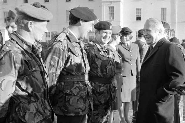 Then-prime minister Edward Heath meets troops during a visit to Northern Ireland in 1972, not long after he shifted Conservative policy on the Province