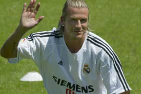 David Beckham waves to the Real Madrid fans