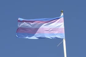 The blue, white and pink flag typically used by transgender campaigners
