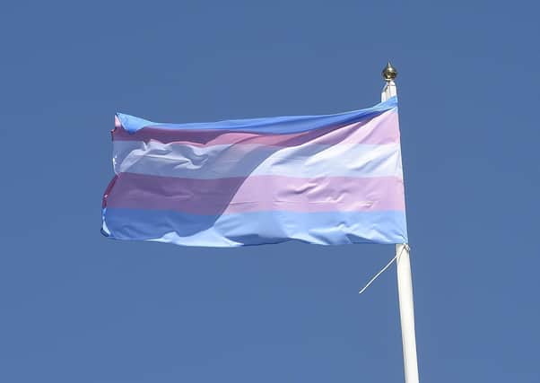 The blue, white and pink flag typically used by transgender campaigners