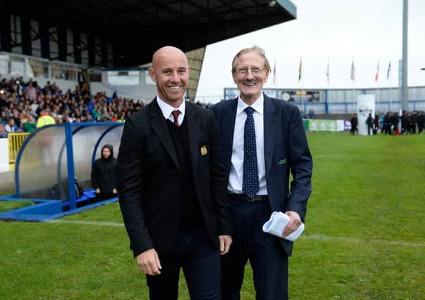STATSports SuperCupNI graduate and 1991 Manchester United winner Nicky Butt at last year’s opening parade in Coleraine with tournament chairman Victor Leonard.
