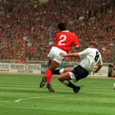 Tottenham Hotspur's Paul Gascoigne (right) hacks down Nottingham Forest's Gary Charles injuring himself in the process