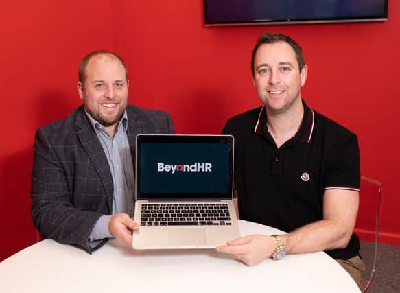 Beyond HR MD, Neil McLeese with Kaizen Brand Evolution MD, Connor McAuley whose company handled the re-brand from Personnel and Training Services to Beyond HR