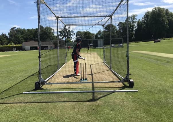 Waringstown captain Lee Nelson batting in the nets at The Lawn