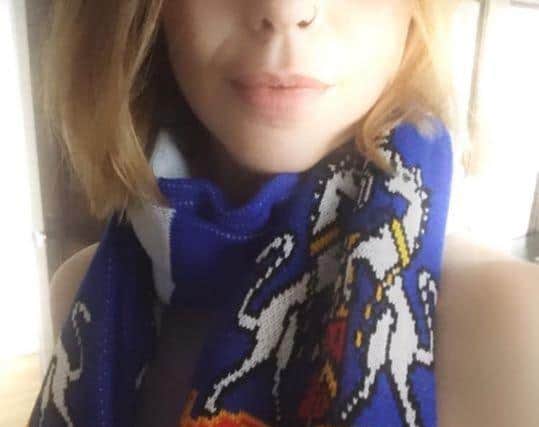 Jill Karp with her new Glenavon scarf
