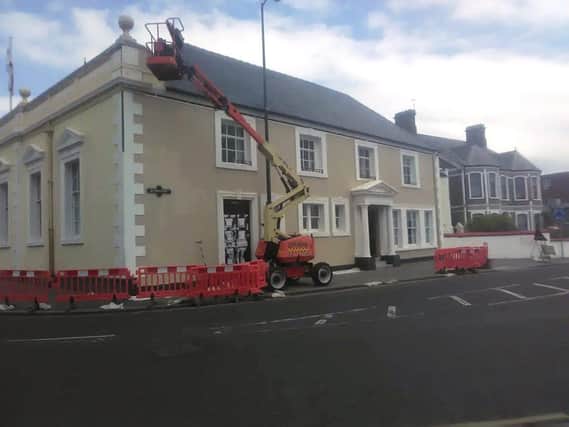 Work being carried out on the exterior of Carrickfergus Town Hall.