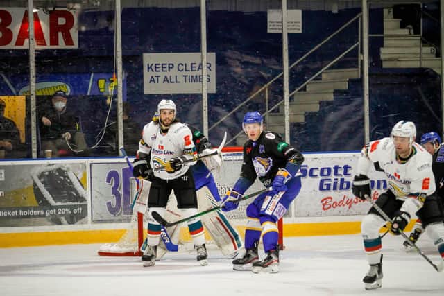 Action from the Belfast Giants game against the Fife Flyers in Kirkcaldy, Scotland. Picture: Jillian McFarlane/Fife Flyers Images