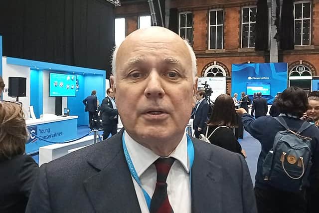 The former Tory leader Iain Duncan Smith speaking from the Conservative Party conference in Manchester, Tuesday October 5 2021