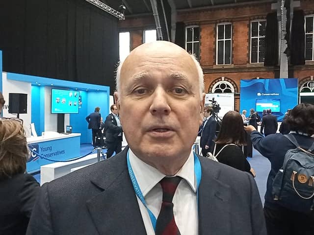 The former Tory leader Iain Duncan Smith speaking from the Conservative Party conference in Manchester, Tuesday October 5 2021
