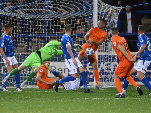 Coleraine and Glenavon battle towards a scoreless draw at The Showgrounds. Pic by PressEye Ltd.