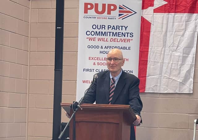 PUP leader Billy Hutchinson at his party's annual conference