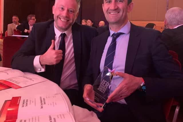 James Donaghy, MD of Donaghy Bros, attended the ceremony at The Park Plaza London and is pictured holding the award alongside Paul Laville from T21 Group
