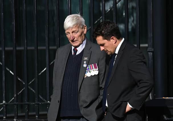 Former soldier Dennis Hutchings  pictured with Johnny Mercer MP on Monday as he  appeared at Laganside Court in Belfast.The 80-year-old denies the attempted murder of John Pat Cunningham in Co Tyrone in 1974.
Pic Pacemaker
