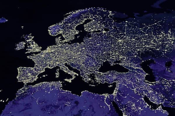 The night-time lights of Europe’s cities, as seen from space; the author says ‘a section of the British commentariat was so unbalanced by the referendum result that it now automatically sides with the EU, however unreasonable’