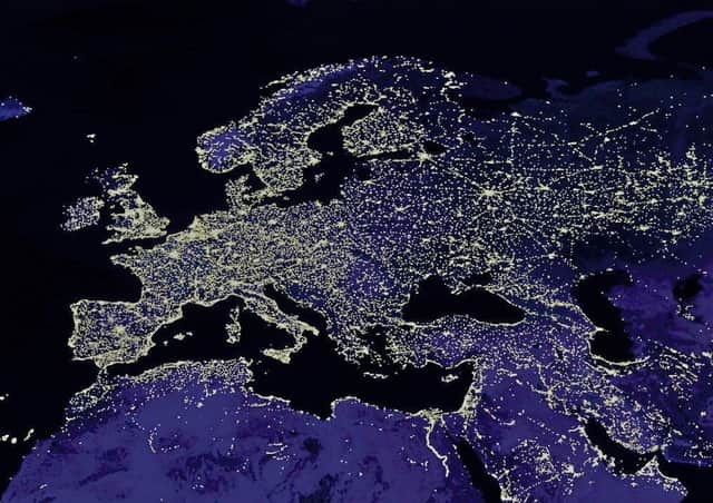 The night-time lights of Europe’s cities, as seen from space; the author says ‘a section of the British commentariat was so unbalanced by the referendum result that it now automatically sides with the EU, however unreasonable’
