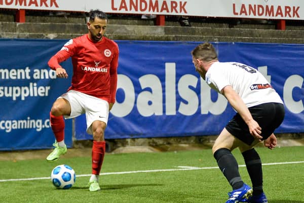 Navid Nasseri on show for Larne. Pic by Pacemaker.