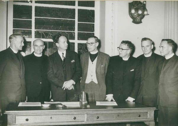 The first meeting of the Belfast branch of the Samaritans in the chapter house of St Anne's Cathedral, Belfast in 1961. The oldest branch of the Samaritans on the island of Ireland has marked its 60th anniversary.