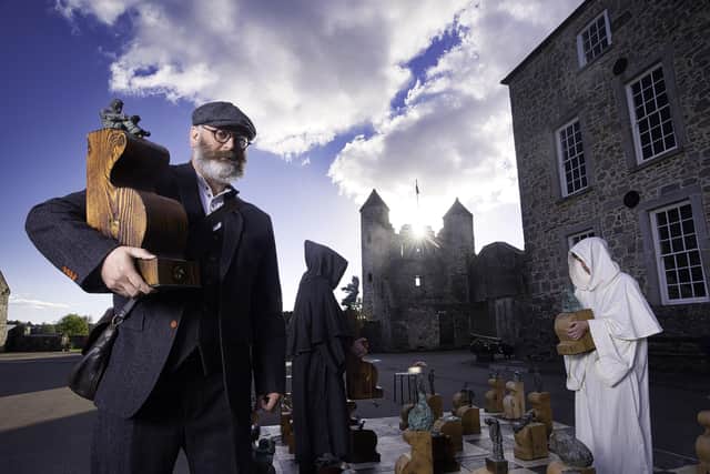 Part of the Isle of Enniskillen Samuel Beckett Chess Set, a permanent public artwork by artist Alan Milligan. Enniskillen has been transformed into a giant art gallery and chess board as part of a new interactive tourism initiative highlighting the area's link with Nobel laureate Samuel Beckett.
