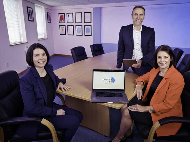 Aisléan Nicholson, partner at Deloitte, Sinead Higgins, business director at Decision Time and Geoff Higgins, CEO of Decision Time