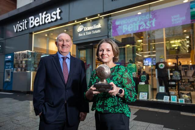 Gerry Lennon, Visit Belfasts chief executive and MaryJo McCanny, director of visitor servicing