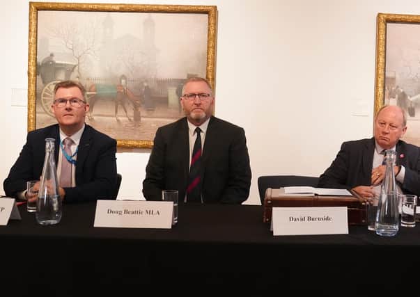 Sir Jeffrey Donaldson, DUP leader, Doug Beattie, UUP, Jim Allister, TUV, at a recent joint meeting against the NI Protocol, here state their views on legacy