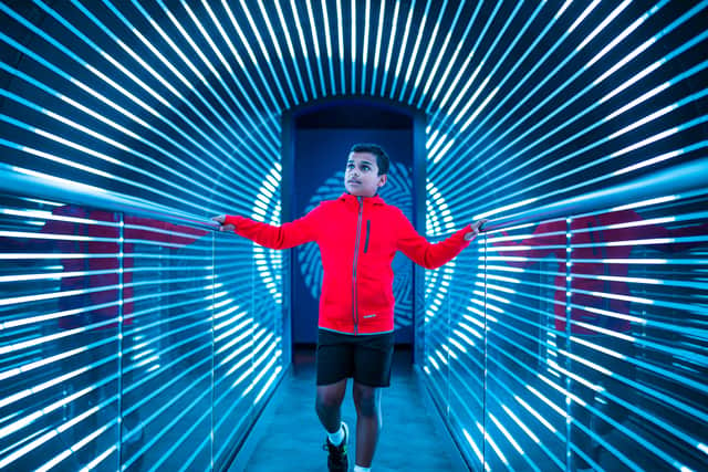 Dylan Shanmuganathan pictured in The Vortex, part of the Making Sense zone in the Reimagined W5
