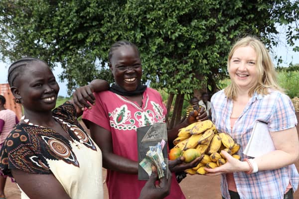 Rosamond Bennett, Christian Aid, with women in South Sudan