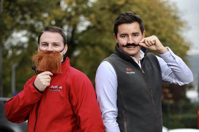 L-R Mark Jones, Action Cancer, and Ian Megahey, WorkPal, launch the Grow Mo campaign