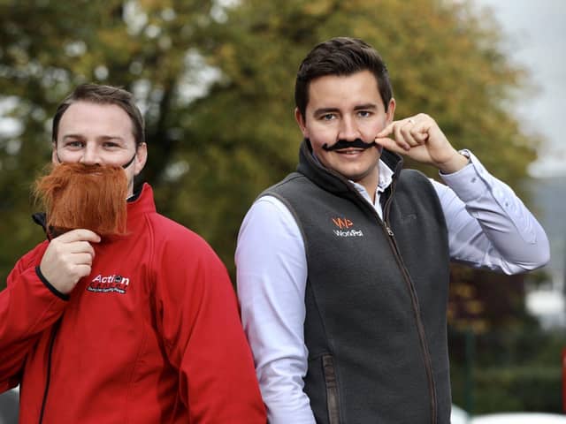 L-R Mark Jones, Action Cancer, and Ian Megahey, WorkPal, launch the Grow Mo campaign