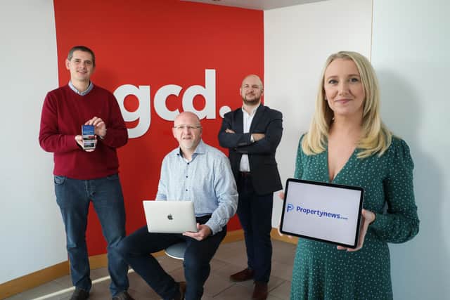 Andrew Cuthbert, technical director and co-founder, Simon Gough, head of client services, Andrew Gough, managing director and co-founder and Emma Kerr, marketing director of GCD, announce the company's acquisition of Propertynews.com