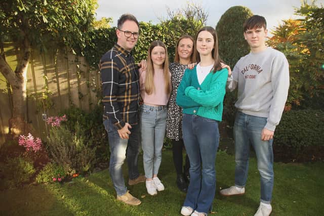 Lucy King (centre) with her mum Nicola, dad Richard, brother Thomas and sister Olivia. Thirteen-year-old Lucy, from Coleraine, suffered a cardiac arrest in February last year.