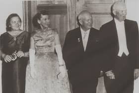 Nikita Khruschev and Dwight Eisenhower with their wives at a state dinner in 1959, both men were still leaders of the Soviet Union and the United States of America respectively at the time.