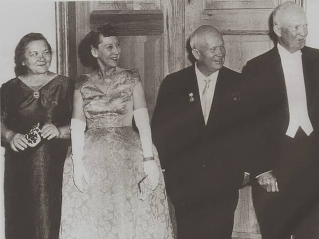 Nikita Khruschev and Dwight Eisenhower with their wives at a state dinner in 1959, both men were still leaders of the Soviet Union and the United States of America respectively at the time.