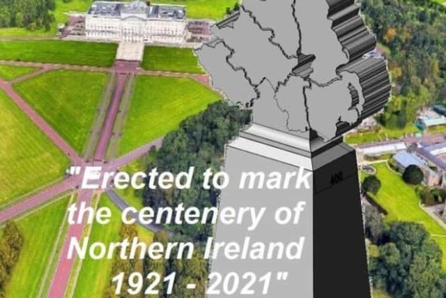 The proposed 'centenary stone' that was not approved for Parliament Buildings at Stormont