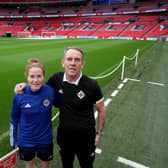 Northern Ireland captain Marissa Callaghan with boss Kenny Shiels. PICTURE: William Cherry/Presseye