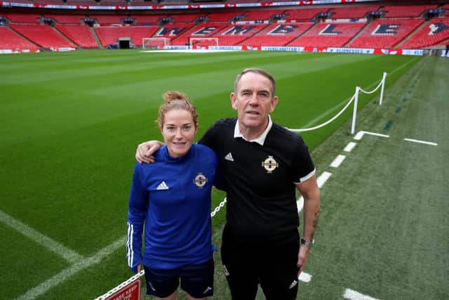 Northern Ireland captain Marissa Callaghan with boss Kenny Shiels. PICTURE: William Cherry/Presseye